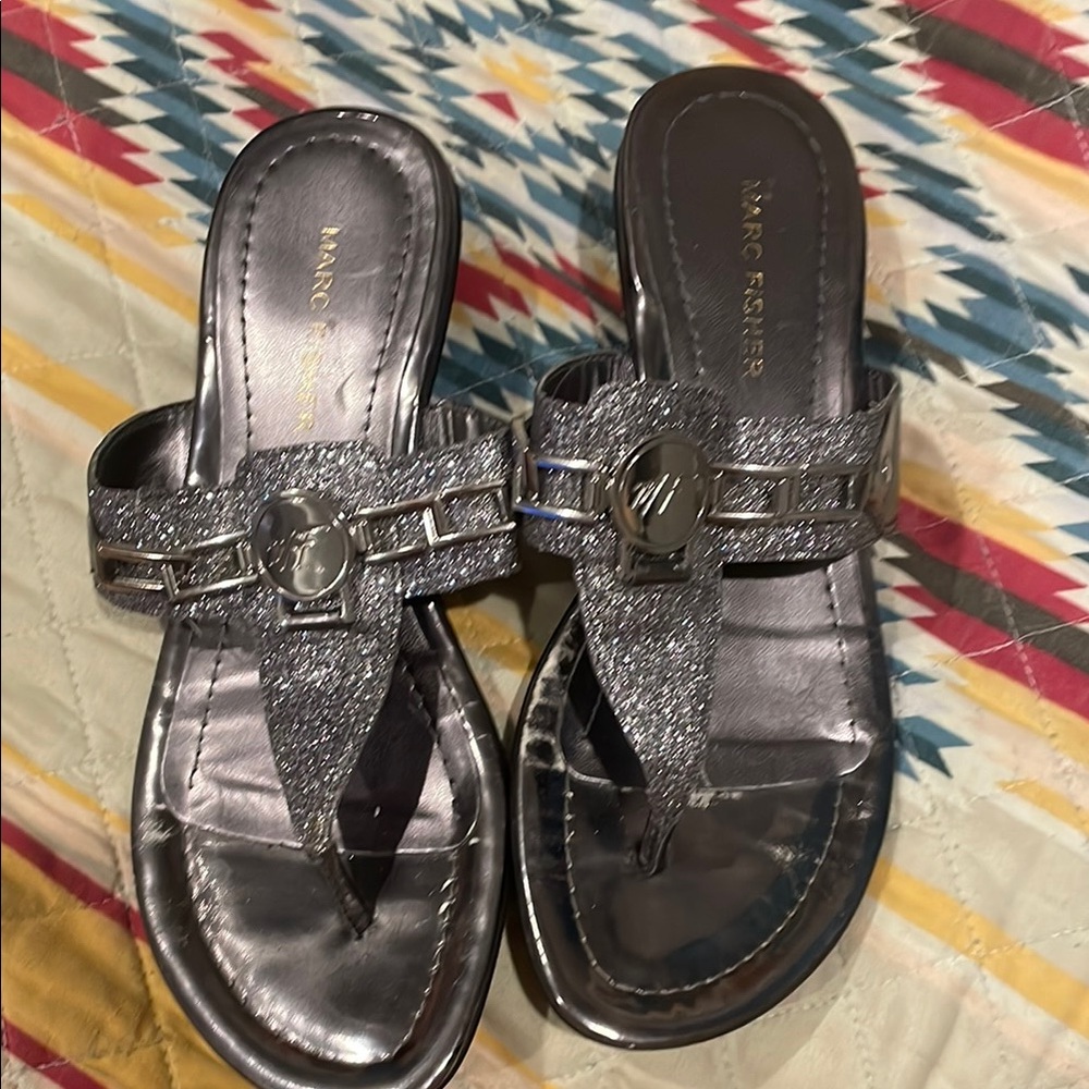 Marc Fisher Silver Sandals with Open-Toe Design